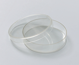 Das Bild zeigt zwei transparente Petrischalen, die übereinander gestapelt sind. Diese Laborgläser werden häufig in Experimenten eingesetzt, um Mikroorganismen oder Zellkulturen zu beobachten und zu züchten.