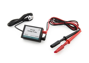 Das Bild zeigt eine 30-Volt-Spannungsprobe mit zwei Anschlusskabeln in Rot und Schwarz. Die Probe dient zur Messung elektrischer Spannungen und ist ein hilfreiches Werkzeug für Experimente im Bildungswesen.