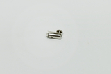 Das Bild zeigt ein kleines, metallisches Bauteil mit einem gewählten Griff und einer Einkerbung an der Seite. Es könnte Teil von Experimentiergeräten oder Zubehör für wissenschaftliche Versuche im Bildungsbereich sein.
