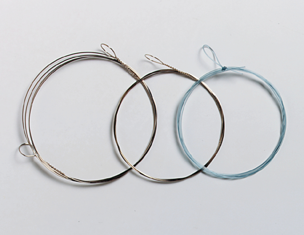 Das Bild zeigt drei verschiedene Drahtringe, die für experimentelle Zwecke im Bildungswesen verwendet werden können. Die Ringe variieren in Größe und Material, wobei einer aus blauem Draht und die anderen aus silbernem Draht bestehen.